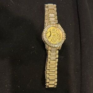 Gold Plated and Face Watch with Crystal Accents. UNISEX
